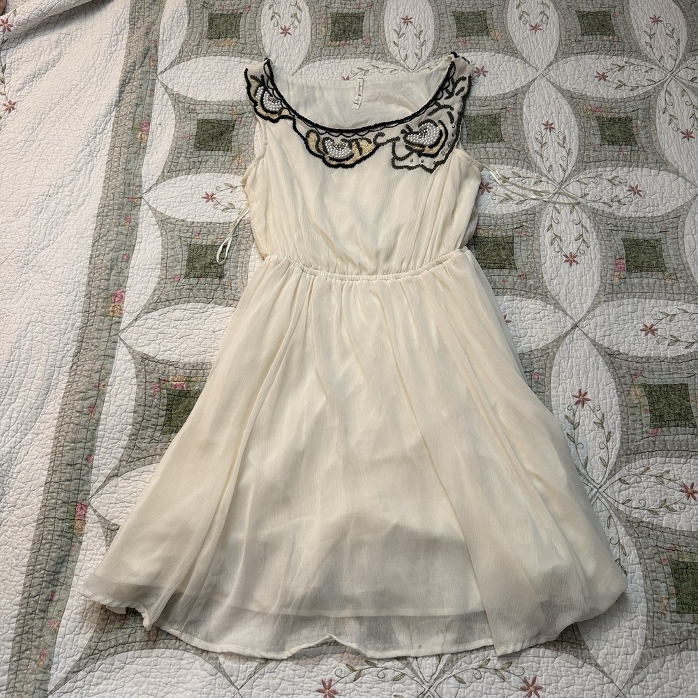 Willow & Clay Beaded Pearl Chiffon Mini Dress Womens S Homecoming Sorority Dance